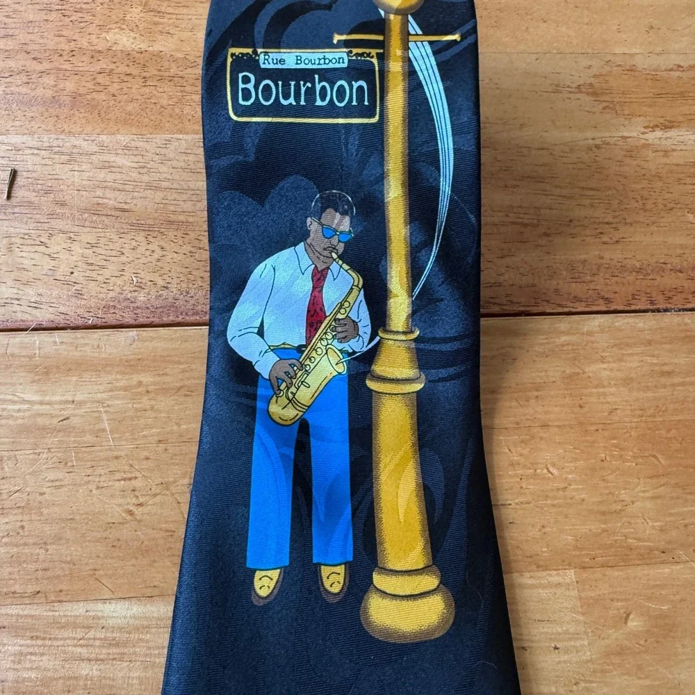 Steven Harris Mens New Orleans Jazz Bourbon Street Saxophone Black Novelty Tie